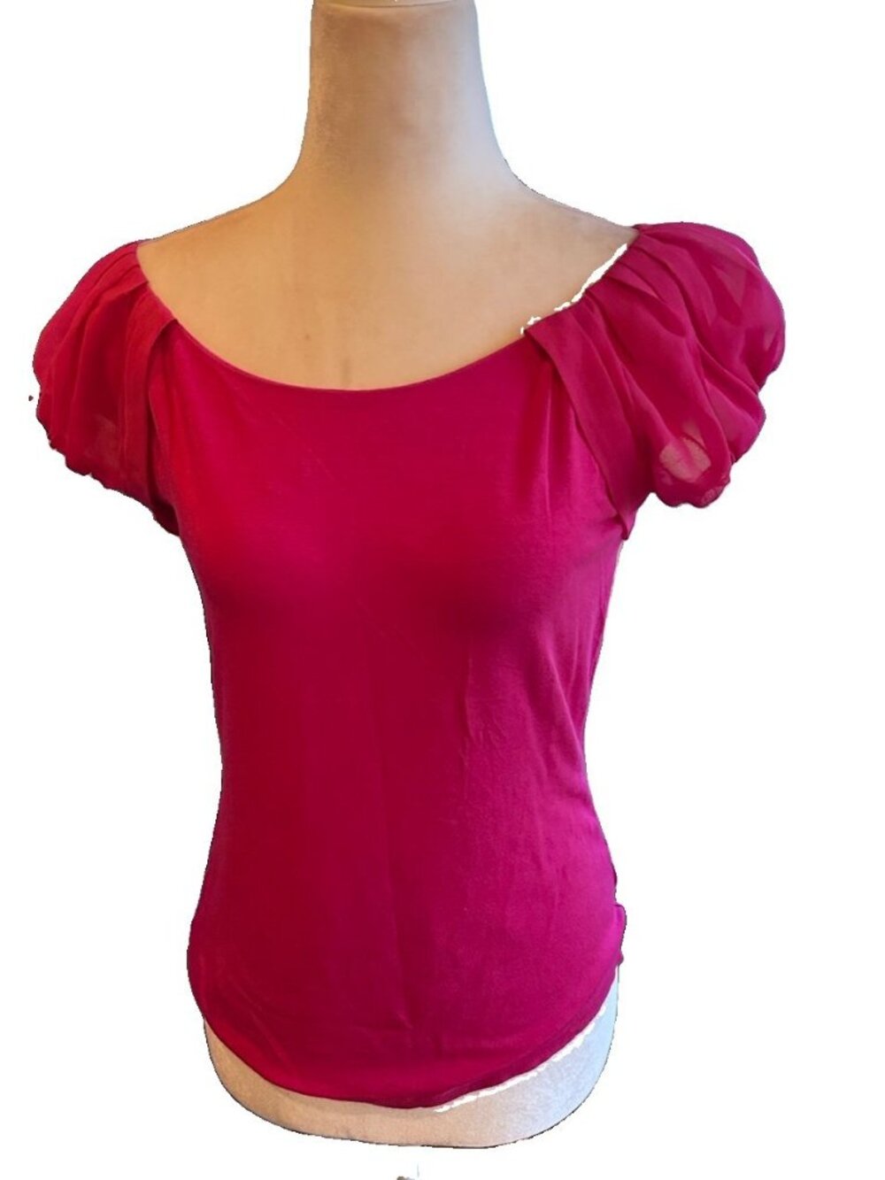 Anne Klein Flutter Short Sleeve Blouse Hot Pink Stretch Petite Med